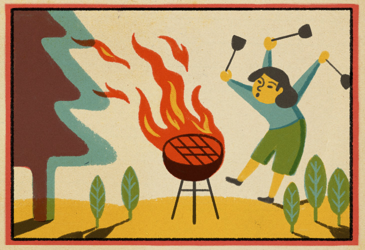 Barbacoa en llamas