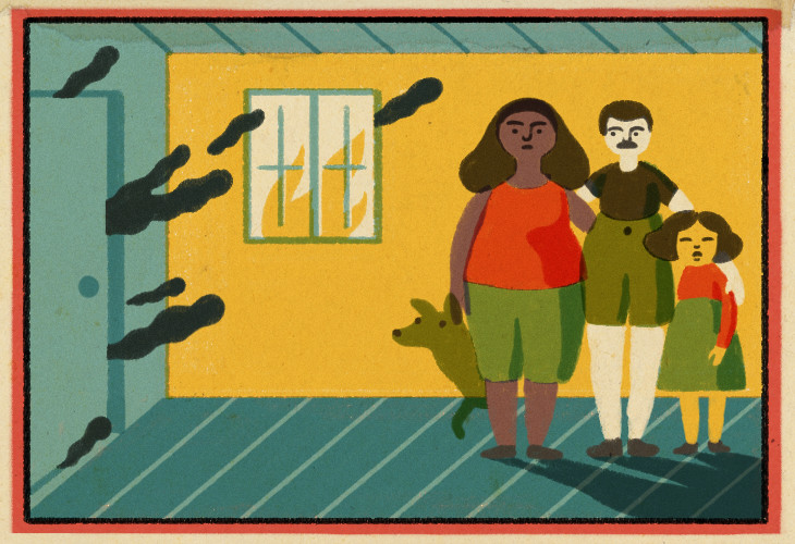 Personas dentro de casa ardiendo